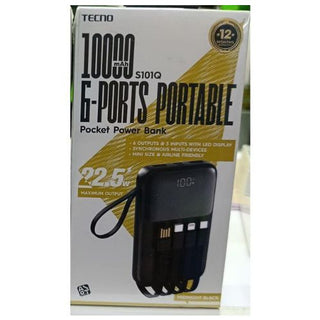 Powerbank Tecno S101Q - 10000mAh - 22.5W - Câbles intégrés - Affichage LED - Garantie 3 mois