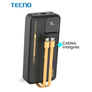 Powerbank Tecno TPB-P204Q - 20000mAh - 22.5W - Câbles intégrés - Affichage LED - Garantie 3 mois