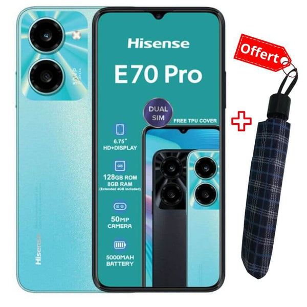 Hisense E70 Pro - 128GB ROM - 4+4GB RAM - 2SIM - 50+2MP - 5000mAh - Garantie 12 Mois + Parapluie Offert