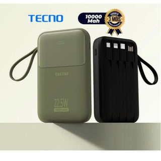 Powerbank Tecno L101Q - 10000mAh - 22.5W - Câbles intégrés - Stand intégré - Garantie 3 mois
