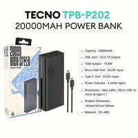 Powerbank Tecno TPB-P202 20000mAh - Prix Cameroun | Kmerphone