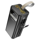 Powerbank HOCO DB58A Plentiful 40000mAh, vue trois-quarts avec câbles intégrés et écran LED
