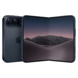 Apple iPhone Duo coloris Noir (Night Sky), ouvert en angle, dos et écran interne