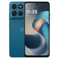 Motorola Moto G57 5G 128Go coloris Bleu foncé, face chevauchant le dos