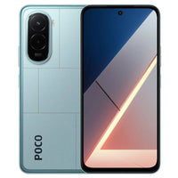 Xiaomi Poco M7 128Go coloris Bleu, vue de dos et écran allumé